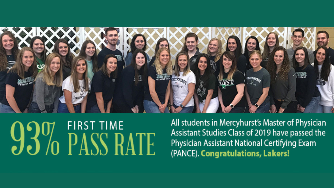 93% first time pass rate; All students in ܼˮ̳'s Physician Assistant Studies class of 2019 have passed the Physician Assistant National Certifying Exam (PANCE). Congratulations, Lakers!